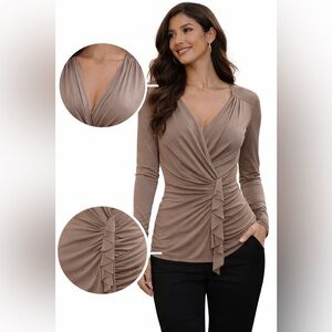 Carmen Marc Valvo Club Bodycon Brow Gray / Taupe Deep V Top Medium